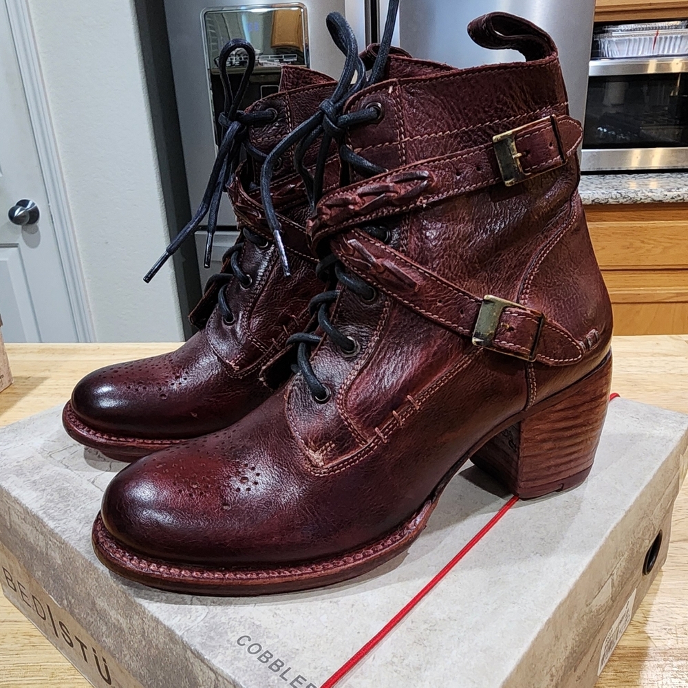 NEW Bed Stu Allie Burgundy Leather Ankle Boots - Picture 5 of 11